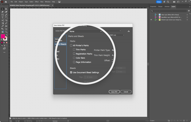 Keine Beschnittzeichen oder Beschnittzugaben